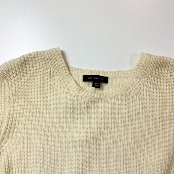NWT Ann Taylor Sweater Knit Neutral Cream Ruffle Cuff Ribbed Bell Sleeve Plus - Picture 4 of 9